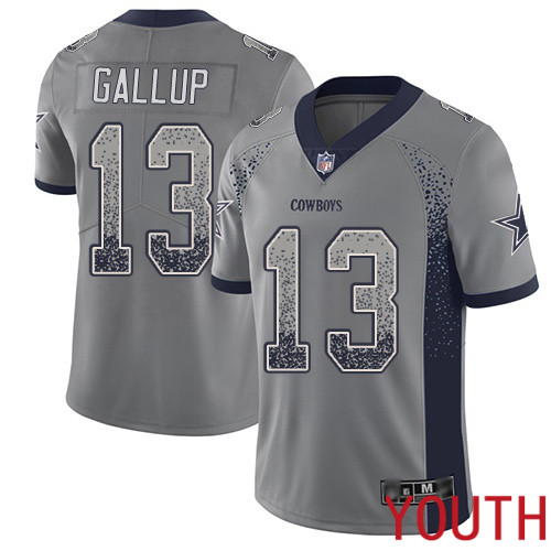 Youth Dallas Cowboys Limited Gray Michael Gallup #13 Rush Drift Fashion NFL Jersey->nfl t-shirts->Sports Accessory